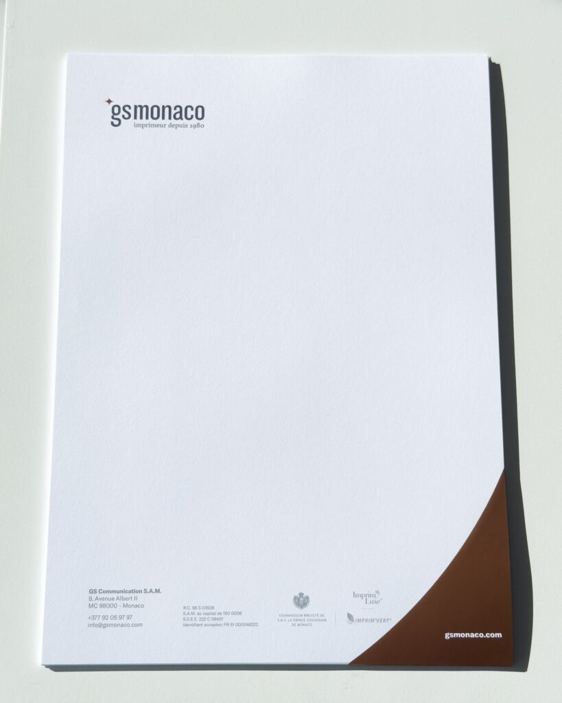 Papier en-tête professionnel avec logo – impression Monaco